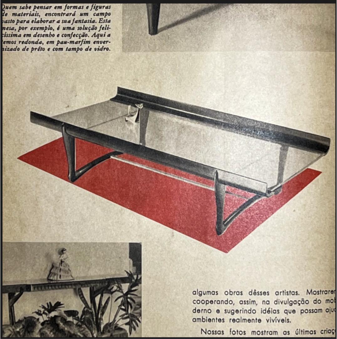 Table basse moderne brésilienne en bois dur et verre, Giuseppe Scapinelli, vers 1950 en vente 6