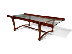 Brazilian Modern Coffee table in Hardwood & Glass, Giuseppe Scapinelli, c. 1950