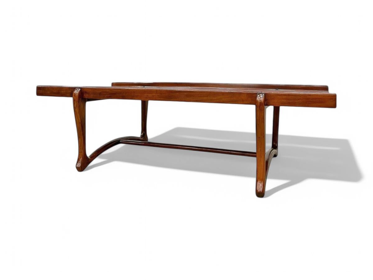 Fait main Table basse moderne brésilienne en bois dur et verre, Giuseppe Scapinelli, vers 1950 en vente