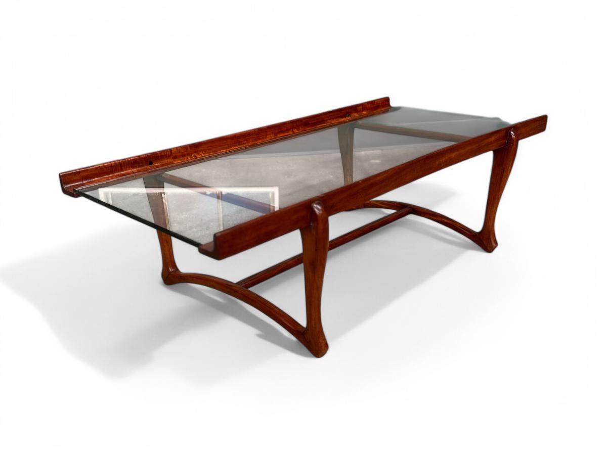 Table basse moderne brésilienne en bois dur et verre, Giuseppe Scapinelli, vers 1950 Bon état - En vente à New York, NY