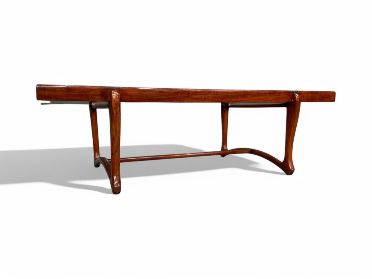 Table basse moderne brésilienne en bois dur et verre, Giuseppe Scapinelli, vers 1950 en vente 1