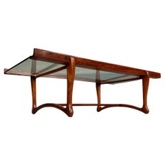 Moderner brasilianischer Couchtisch aus Hartholz und Glas, Giuseppe Scapinelli, um 1950