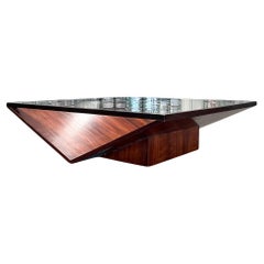 Brazilian Modern Coffee Table in Hardwood, Glass & Metal, Unknown, 1960s