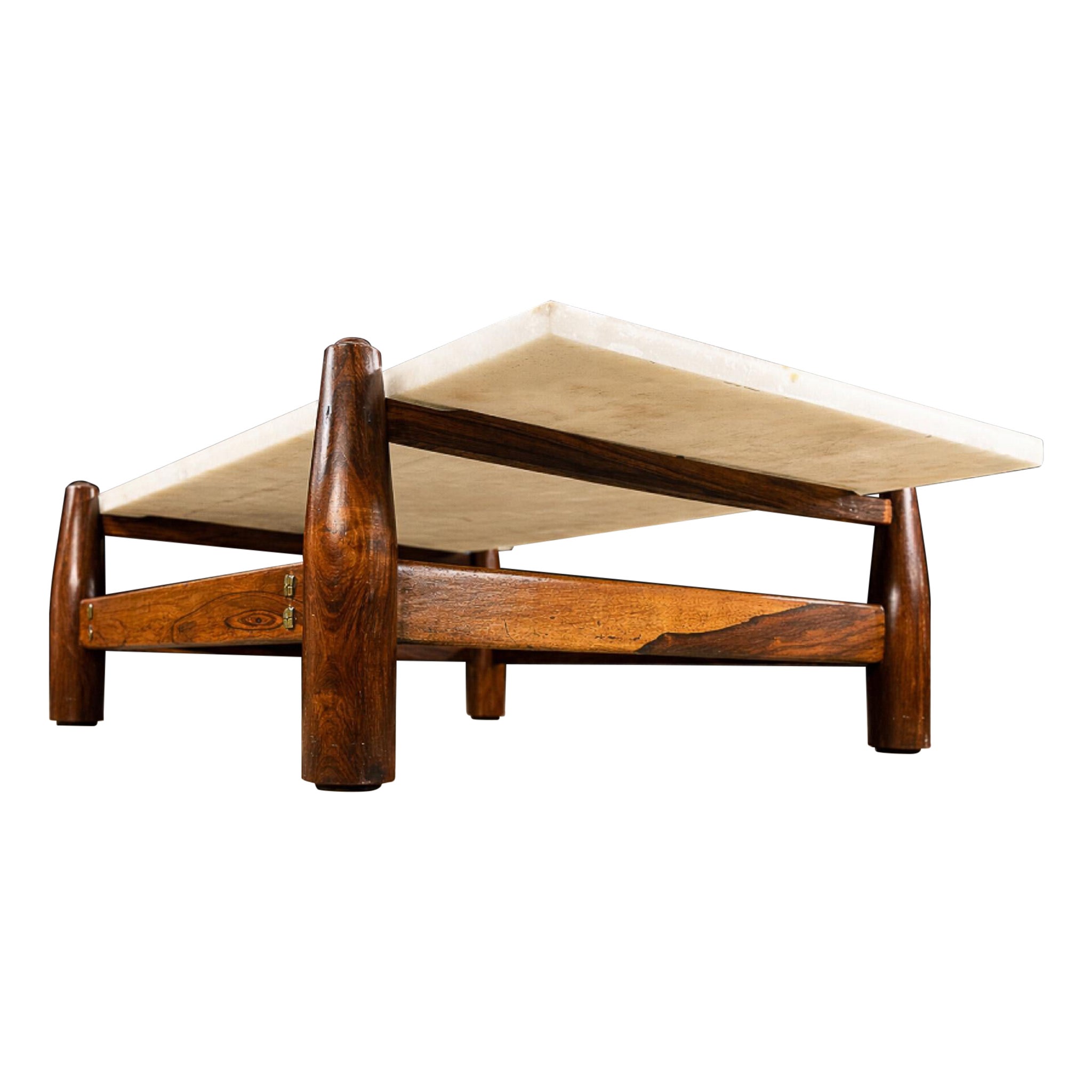 Table basse moderne brésilienne en bois dur et marbre, cinéma Cimo, vers 1950