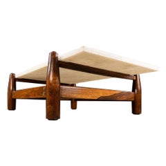 Table basse moderne brésilienne en bois dur et marbre, cinéma Cimo, vers 1950