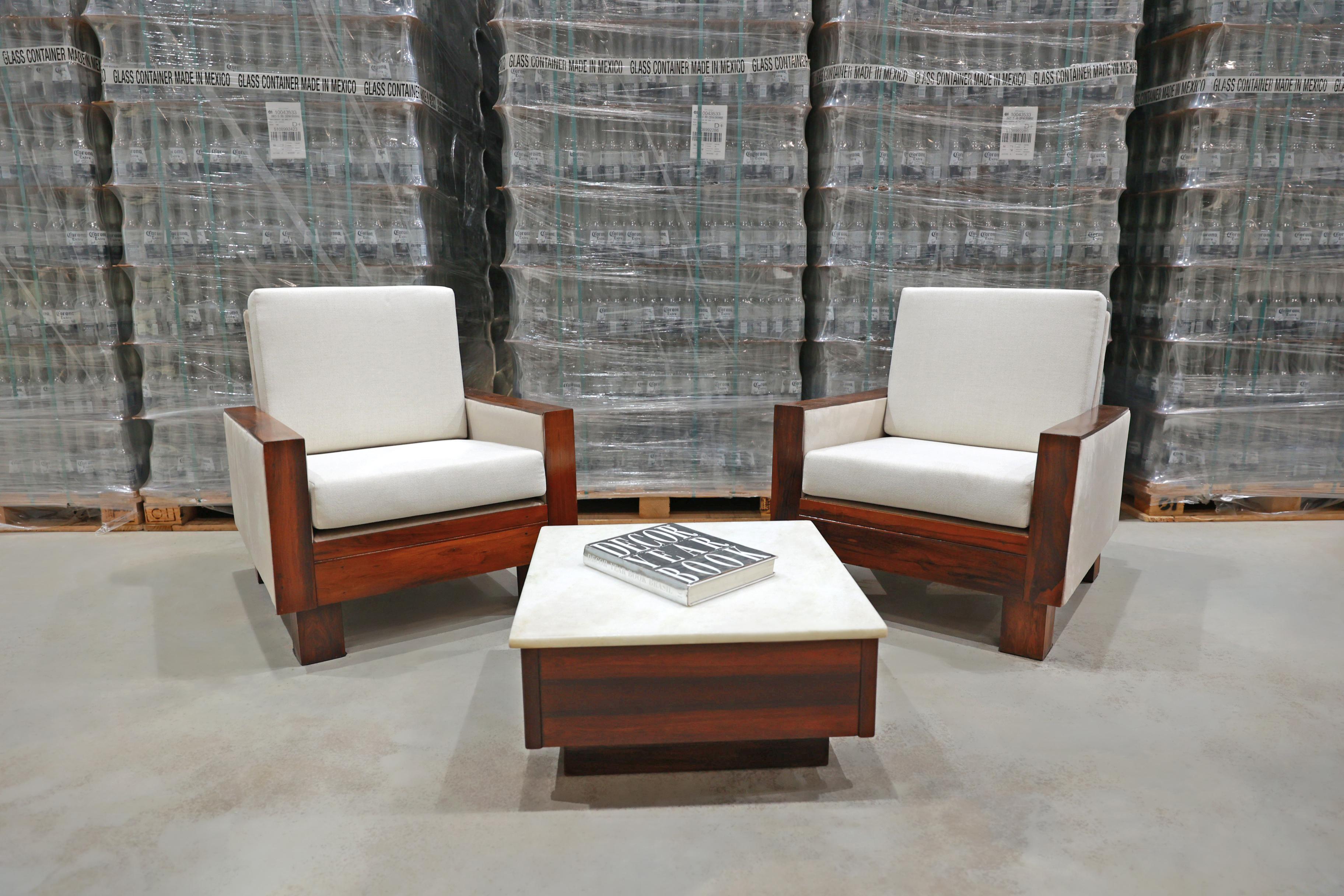 Brazilian Modern Coffee Table in Hardwood & Marble Top, Unknown, c. 1960 For Sale 1