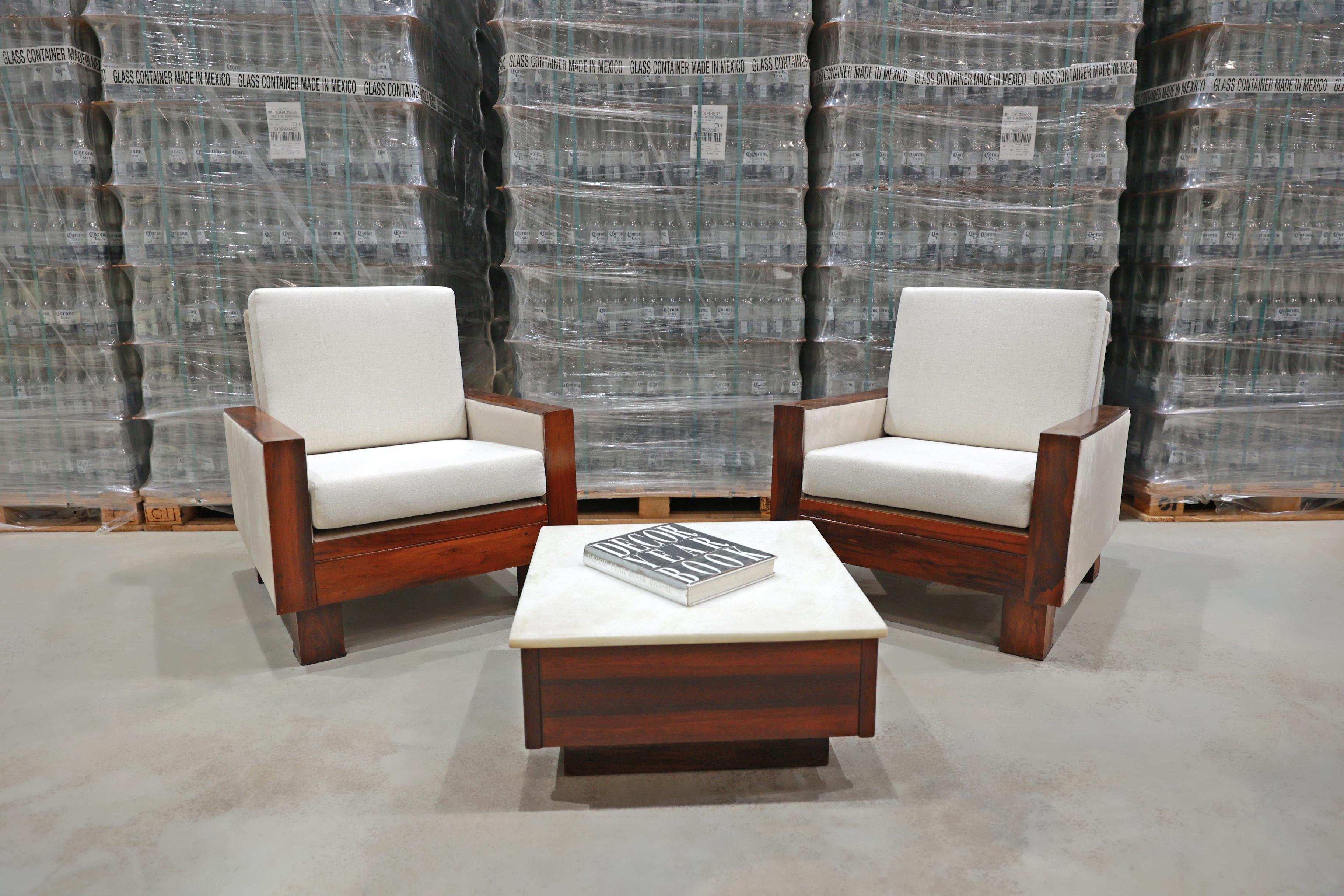 Hand-Carved Brazilian Modern Coffee Table in Hardwood & Marble Top, Unknown, c. 1960 For Sale