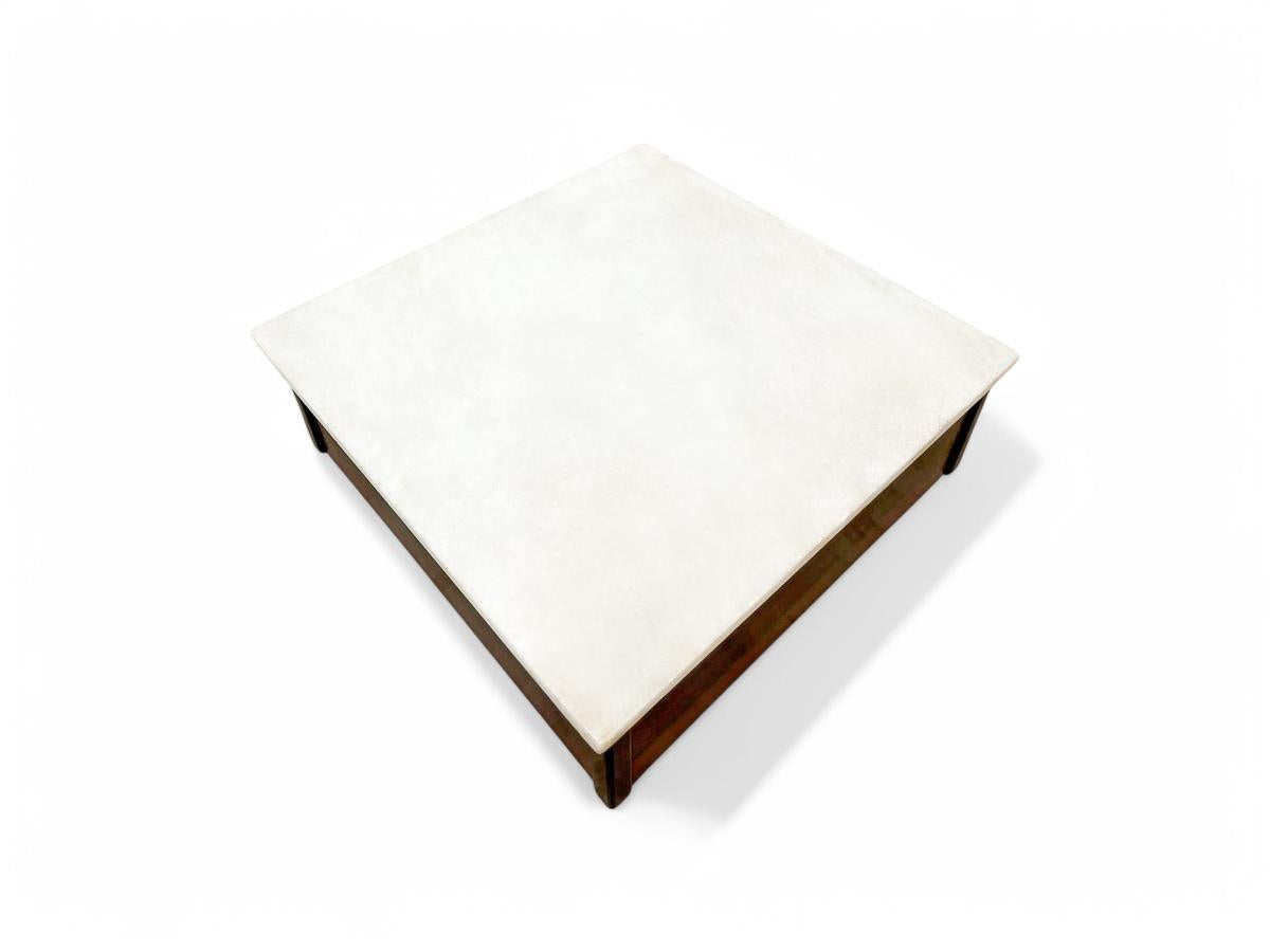 Hand-Carved Brazilian Modern Coffee Table in Hardwood & Marble Top, Unknown, c. 1960 For Sale