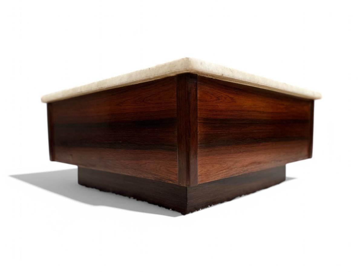 Brazilian Modern Coffee Table in Hardwood & Marble Top, Unknown, c. 1960 In Good Condition For Sale In New York, NY