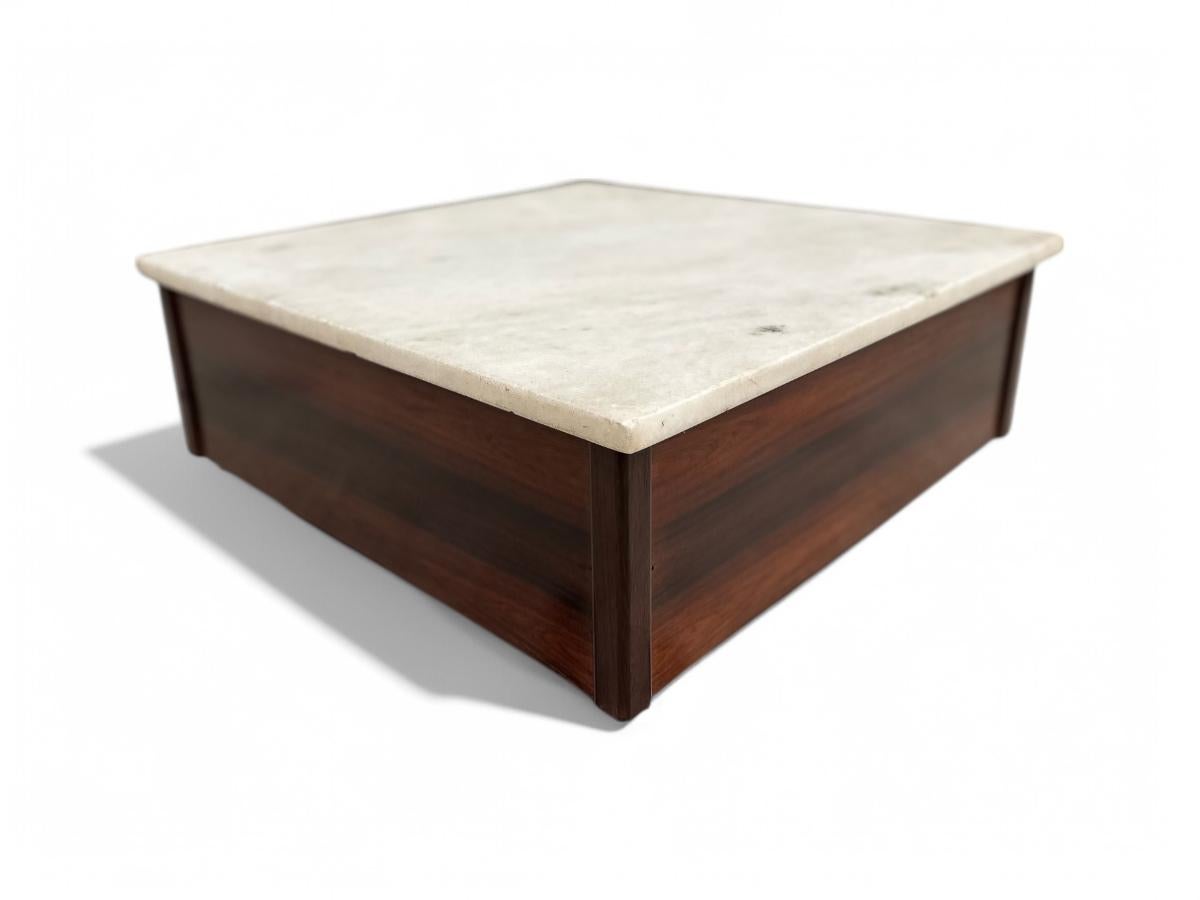 Brazilian Modern Coffee Table in Hardwood & Marble Top, Unknown, c. 1960 For Sale 2