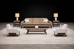 Moderner brasilianischer Couchtisch aus Hartholz und Rosé-Marmorplatte, Giuseppe Scapinelli