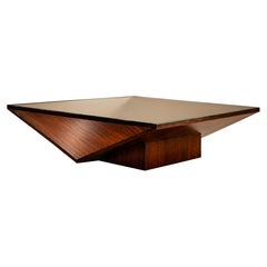 Table basse moderne brésilienne en palissandre et verre, attribuée à Joaquim Tenreiro, 1955