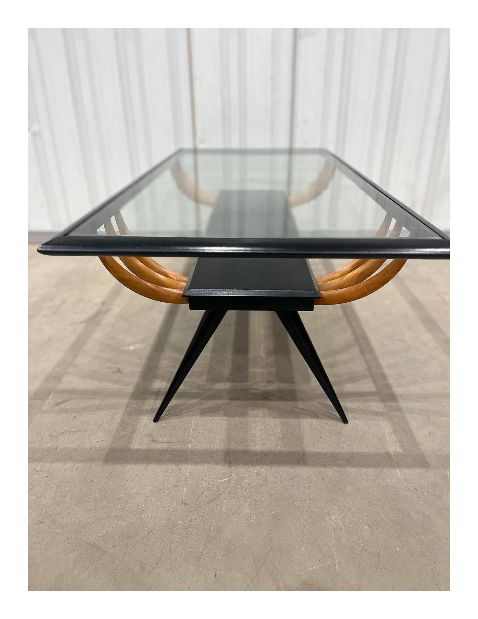 Brazilian Modern Coffee Table in Two-Tone Hardwood & Glass, Giuseppe Scapinelli For Sale 5