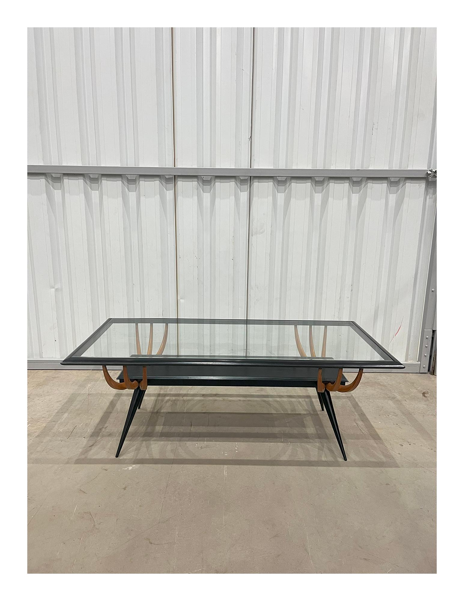 Mid-20th Century Brazilian Modern Coffee Table in Two-Tone Hardwood & Glass, Giuseppe Scapinelli For Sale
