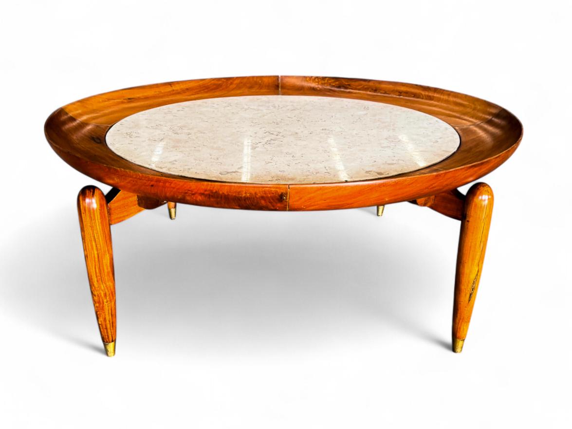 Mid-Century Modern Brazilian Modern Coffee Table in Wood & Marble, Giuseppe Scapinelli, c. 1950s For Sale