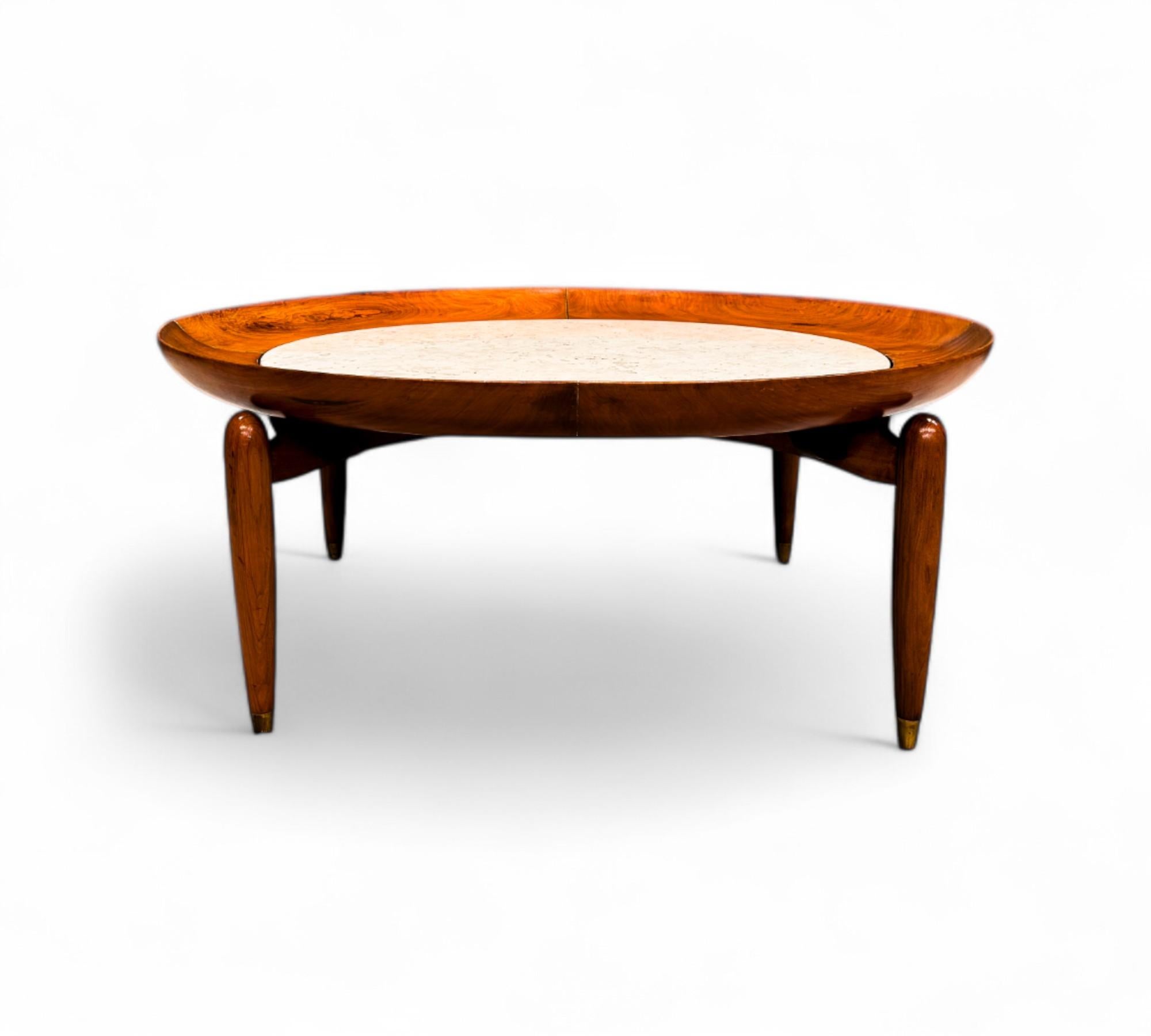 Mesa de centro moderna brasileña de madera y mármol, Giuseppe Scapinelli, c. 1950 Brasileño en venta
