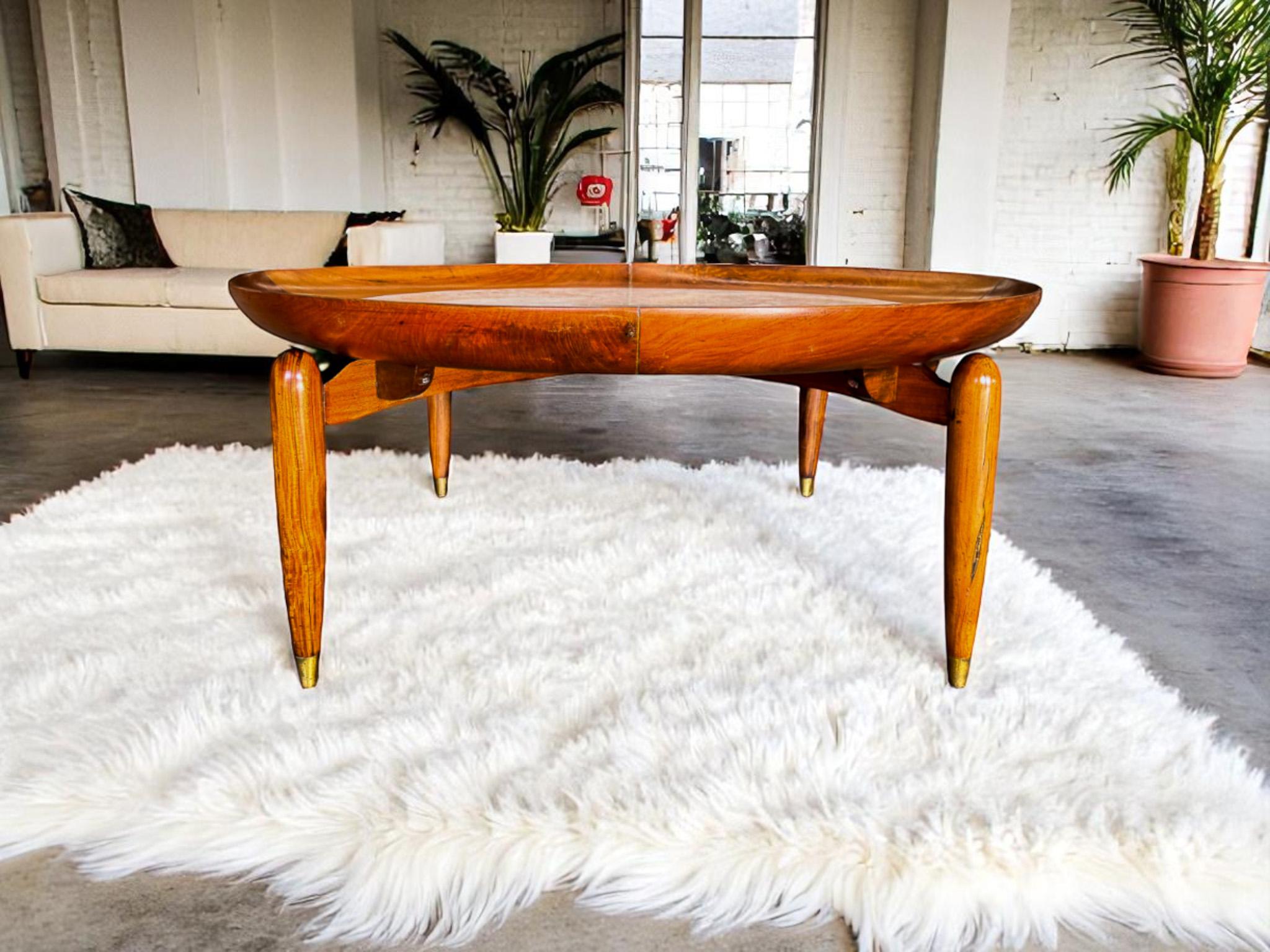 Brass Brazilian Modern Coffee Table in Wood & Marble, Giuseppe Scapinelli, c. 1950s For Sale