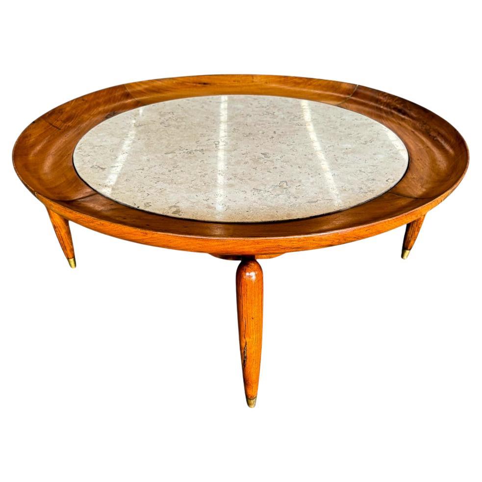 Moderner brasilianischer Couchtisch aus Holz und Marmor, Giuseppe Scapinelli, ca. 1950er Jahre
