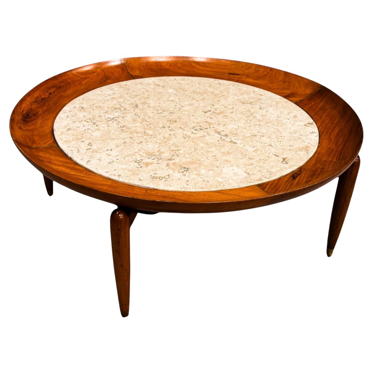 Moderner brasilianischer Couchtisch aus Holz und Marmor, Giuseppe Scapinelli, ca. 1950er Jahre