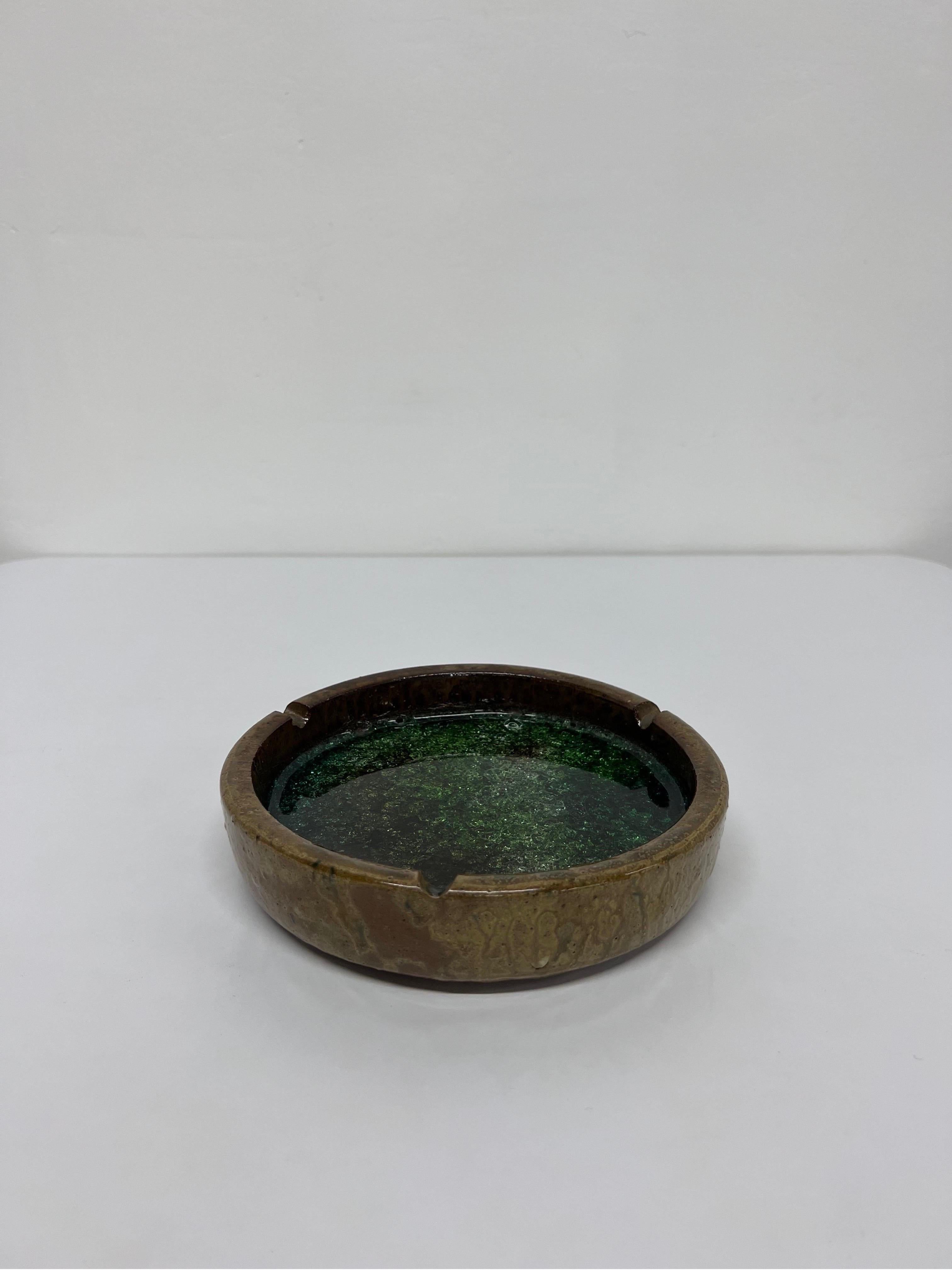 Brazilian Modern Crackled Glass Stoneware Ashtray or Catchall, 1950s In Good Condition In Miami, FL