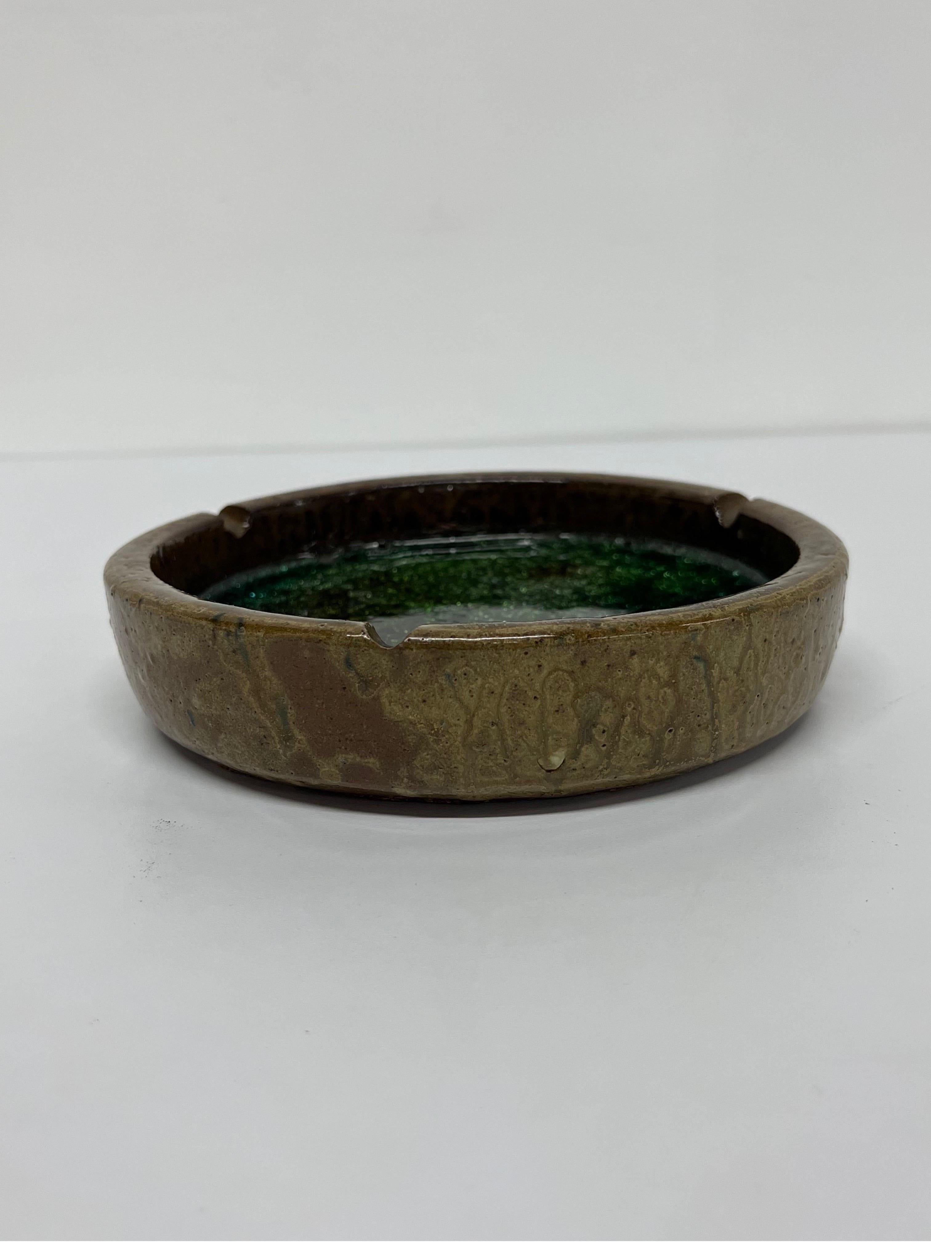 Brazilian Modern Crackled Glass Stoneware Ashtray or Catchall, 1950s 2