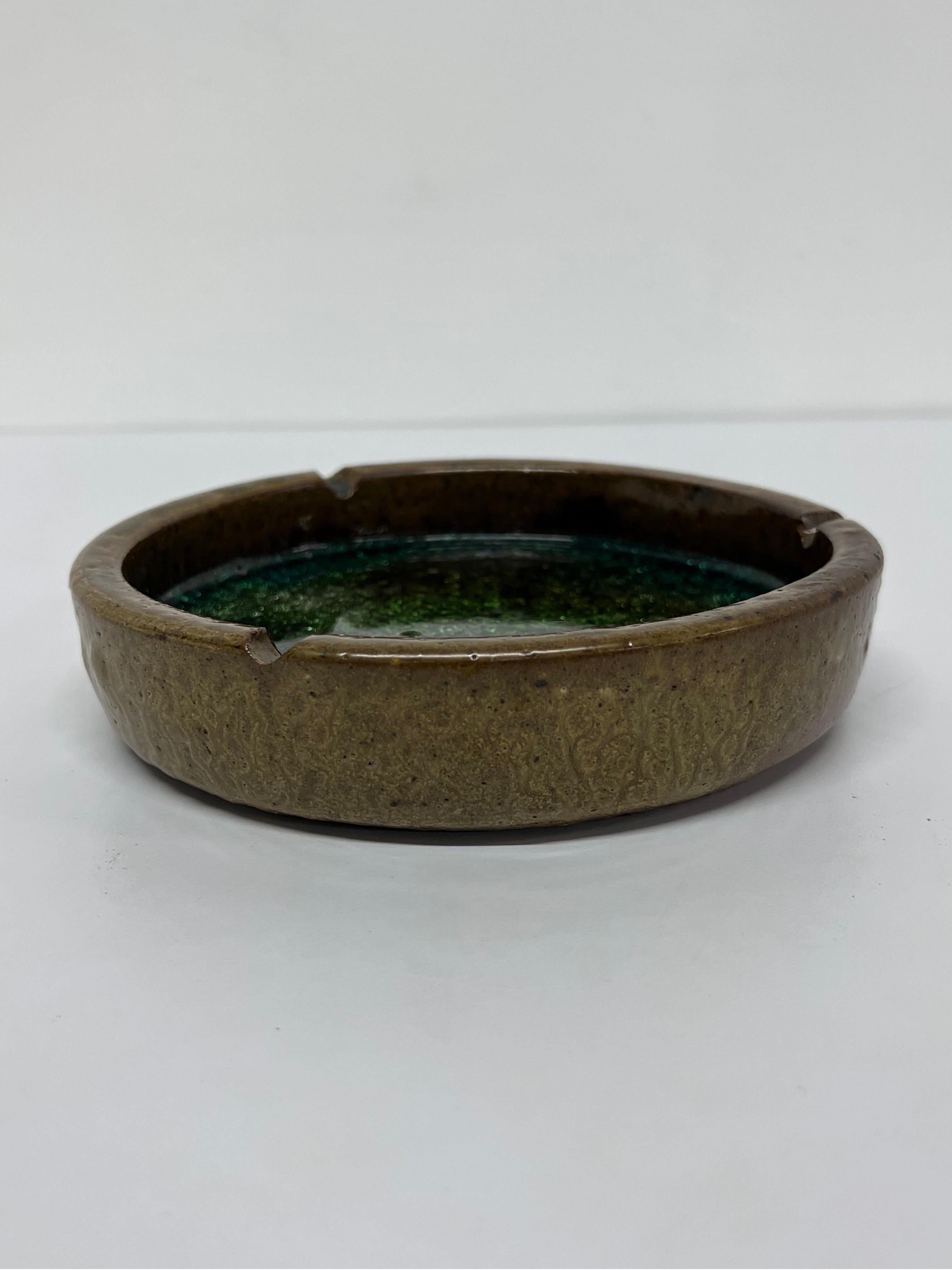 Brazilian Modern Crackled Glass Stoneware Ashtray or Catchall, 1950s 3