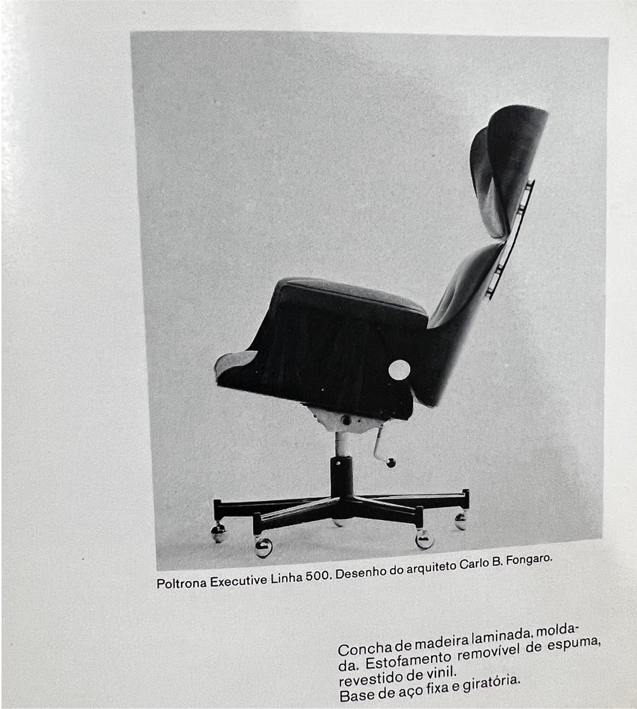 Silla de escritorio moderna brasileña de madera dura y metal, Carlo Fongaro, Brasil, c. 1970 en venta 4