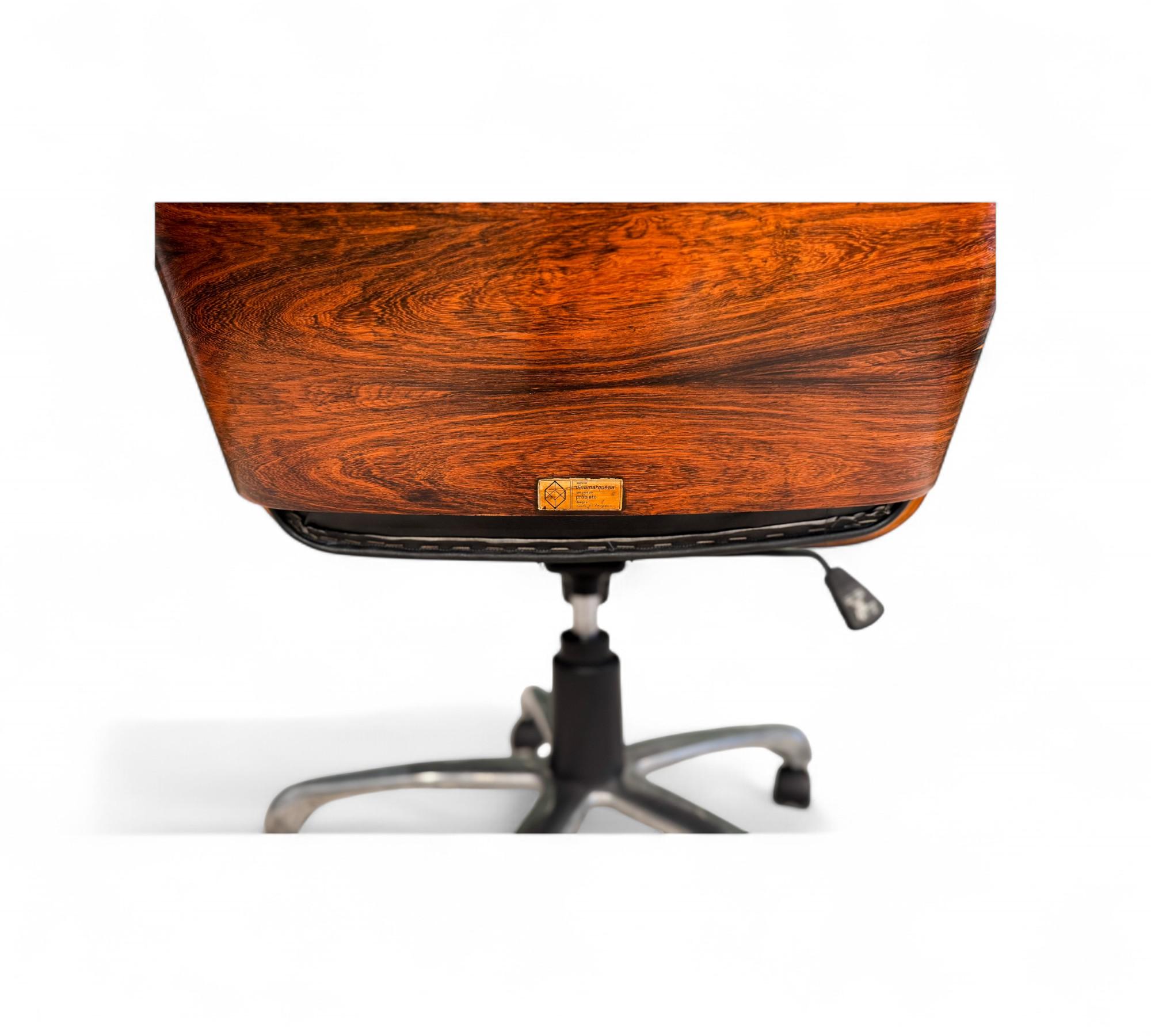 Brazilian Modern Desk Chair in Hardwood & Metal, Carlo Fongaro, Brazil, c. 1970s For Sale 9