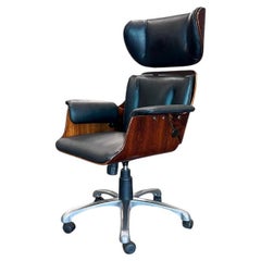 Brazilian Modern Desk Chair in Hardwood & Metal, Carlo Fongaro, Brazil, c. 1970s