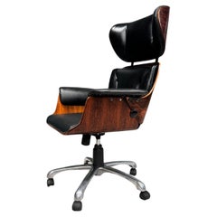 Brazilian Modern Desk Chair in Hardwood & Metal, Carlo Fongaro, Brazil, c. 1970s