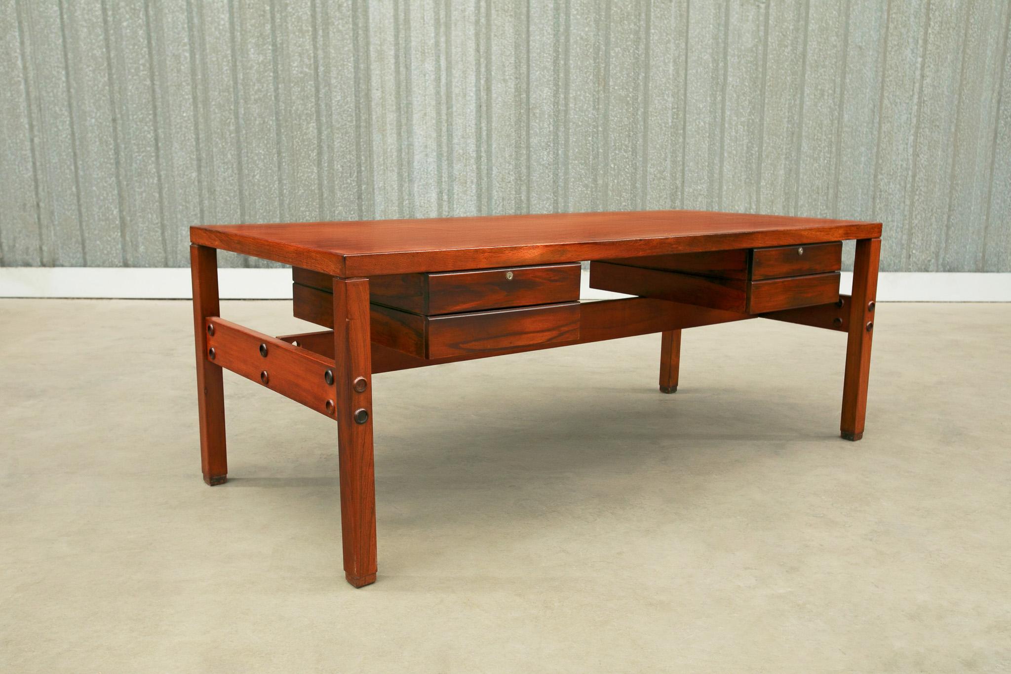 Mid-Century Modern Brazilian Modern Desk in Hardwood with Floating Drawers, Sergio Rodrigues, 1960s For Sale