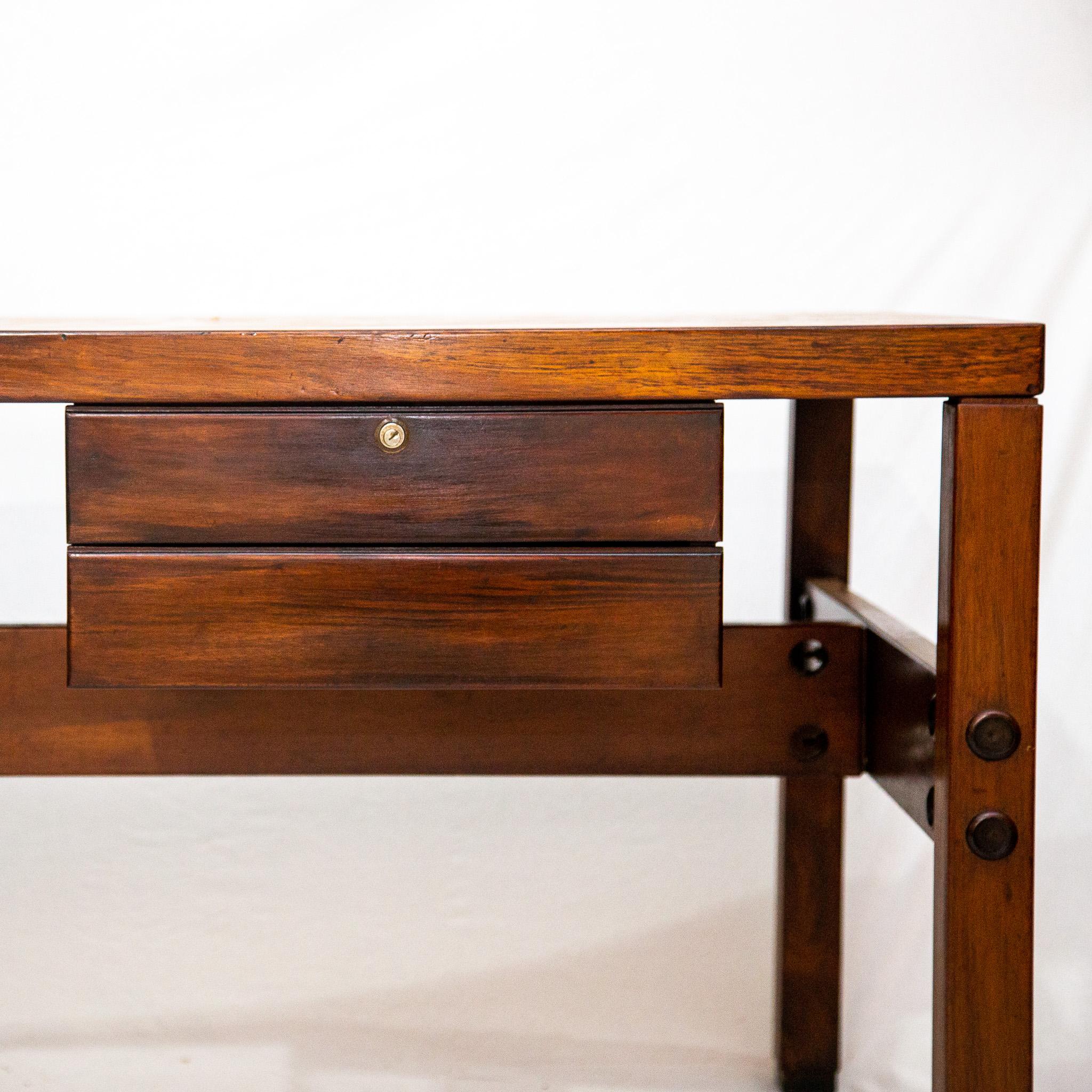 Wood Brazilian Modern Desk in Hardwood with Floating Drawers, Sergio Rodrigues, 1960s For Sale