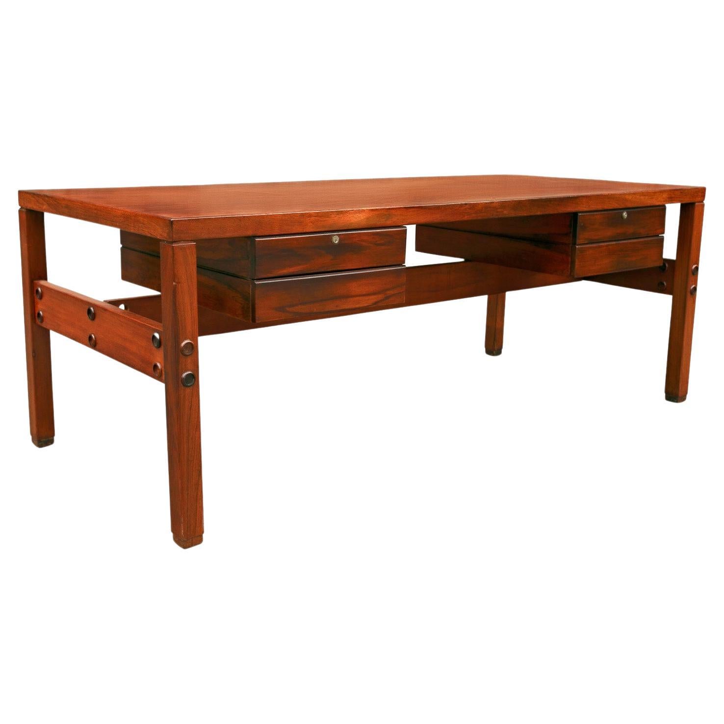 Brazilian Modern Desk in Hardwood with Floating Drawers, Sergio Rodrigues, 1960s For Sale