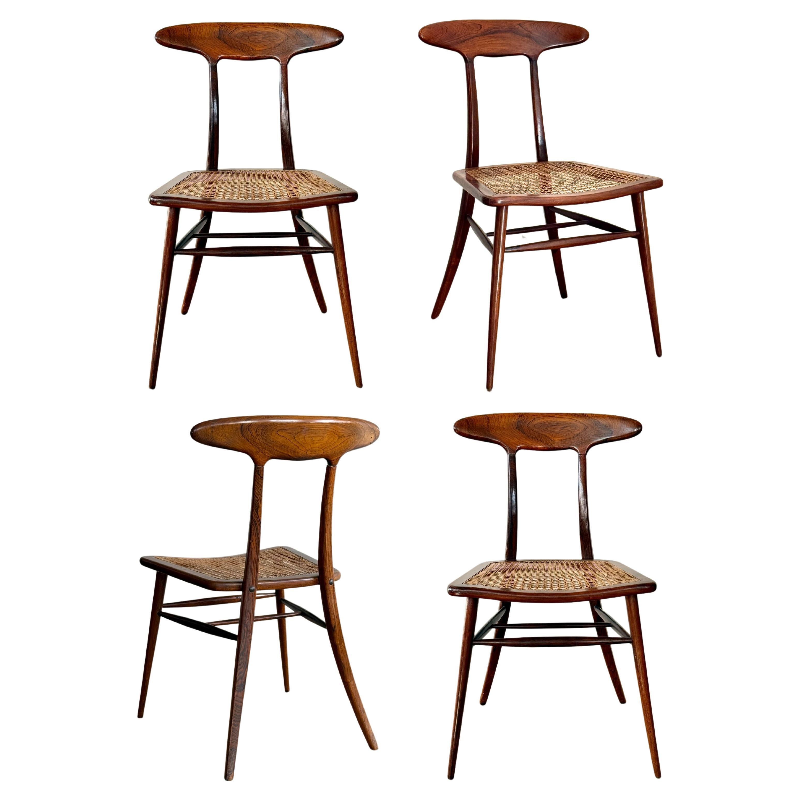 Chaises de salle à manger modernes brésiliennes en bois de rose par Carlo Hauner et Martin Eisler années 1950