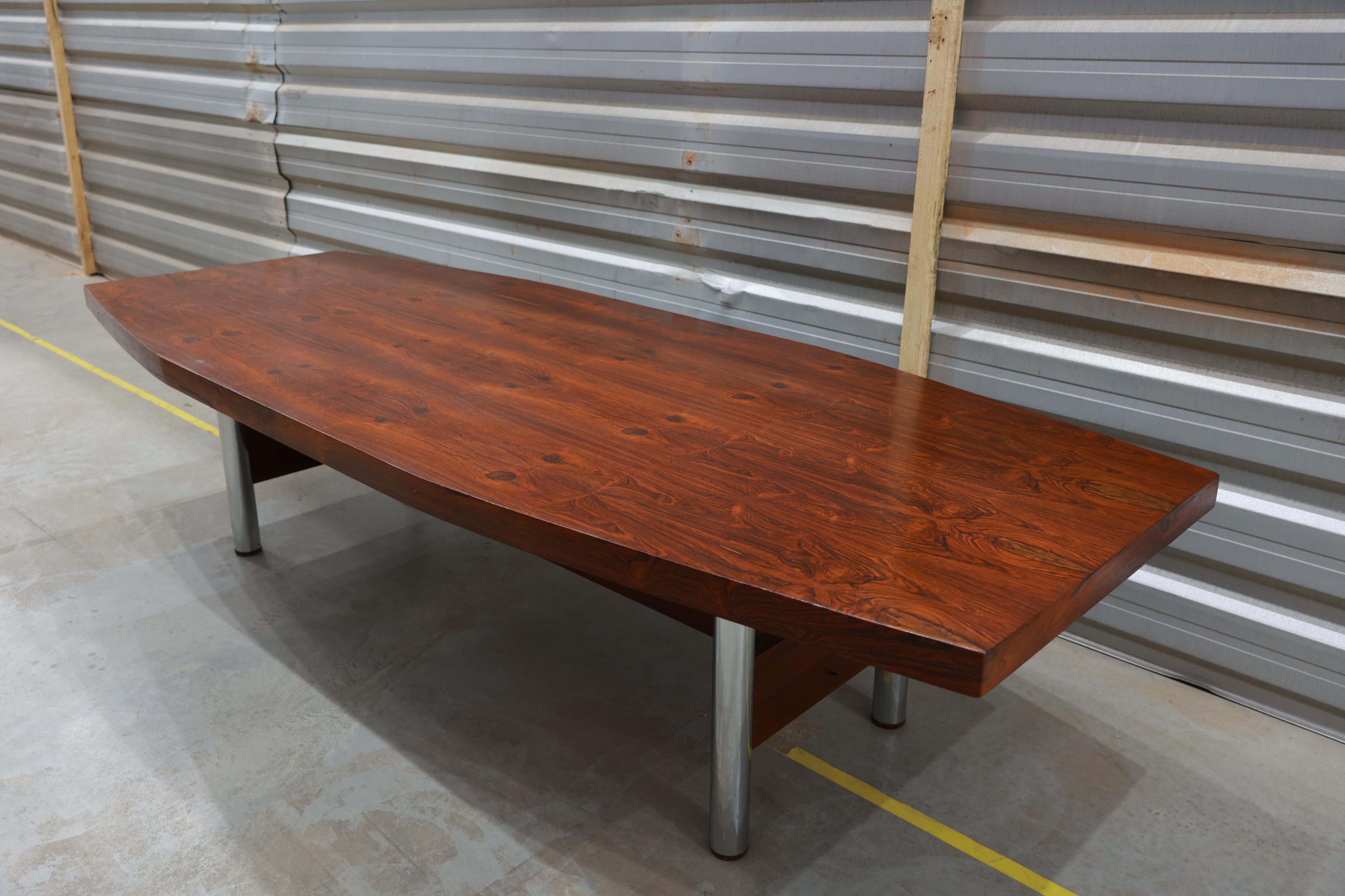 Brazilian Modern Dining or Conference Table in Hardwood, Metal, Sergio Rodrigues In Good Condition For Sale In New York, NY