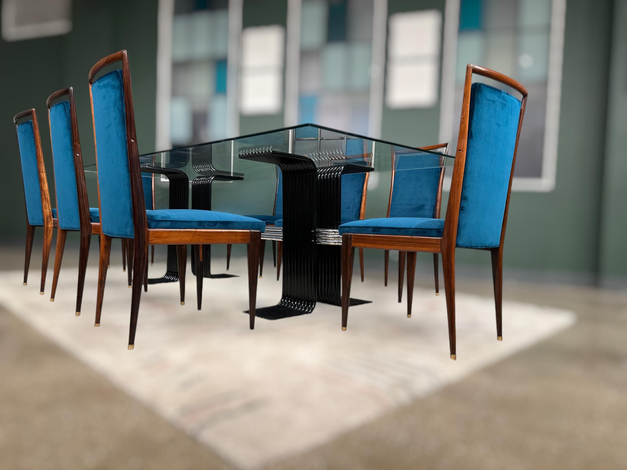 Tavolo da pranzo moderno brasiliano in ferro verniciato nero, cromo e vetro, Forma, 1970 in vendita 3