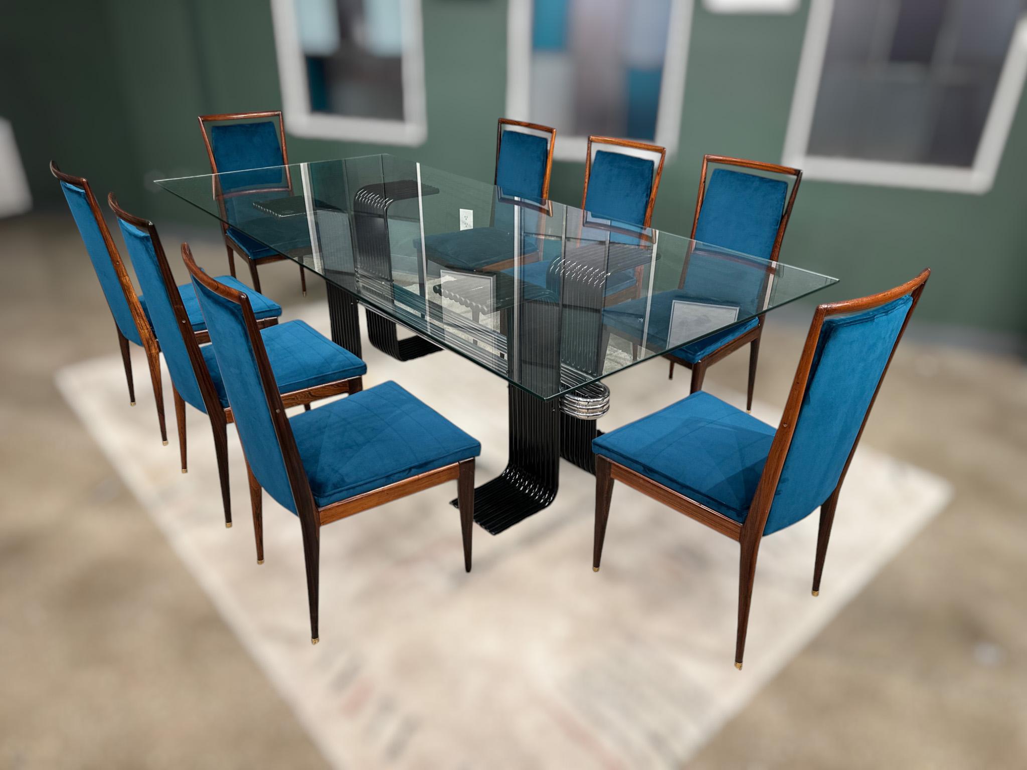 Tavolo da pranzo moderno brasiliano in ferro verniciato nero, cromo e vetro, Forma, 1970 in vendita 4