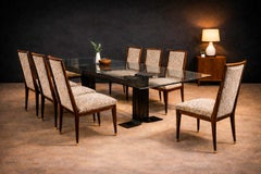 Tavolo da pranzo moderno brasiliano in ferro verniciato nero, cromo e vetro, Forma, 1970