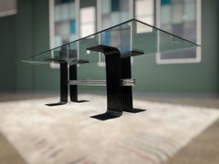 Table de salle à manger moderne brésilienne en fer peint en noir, chrome et verre, Forma, 1970