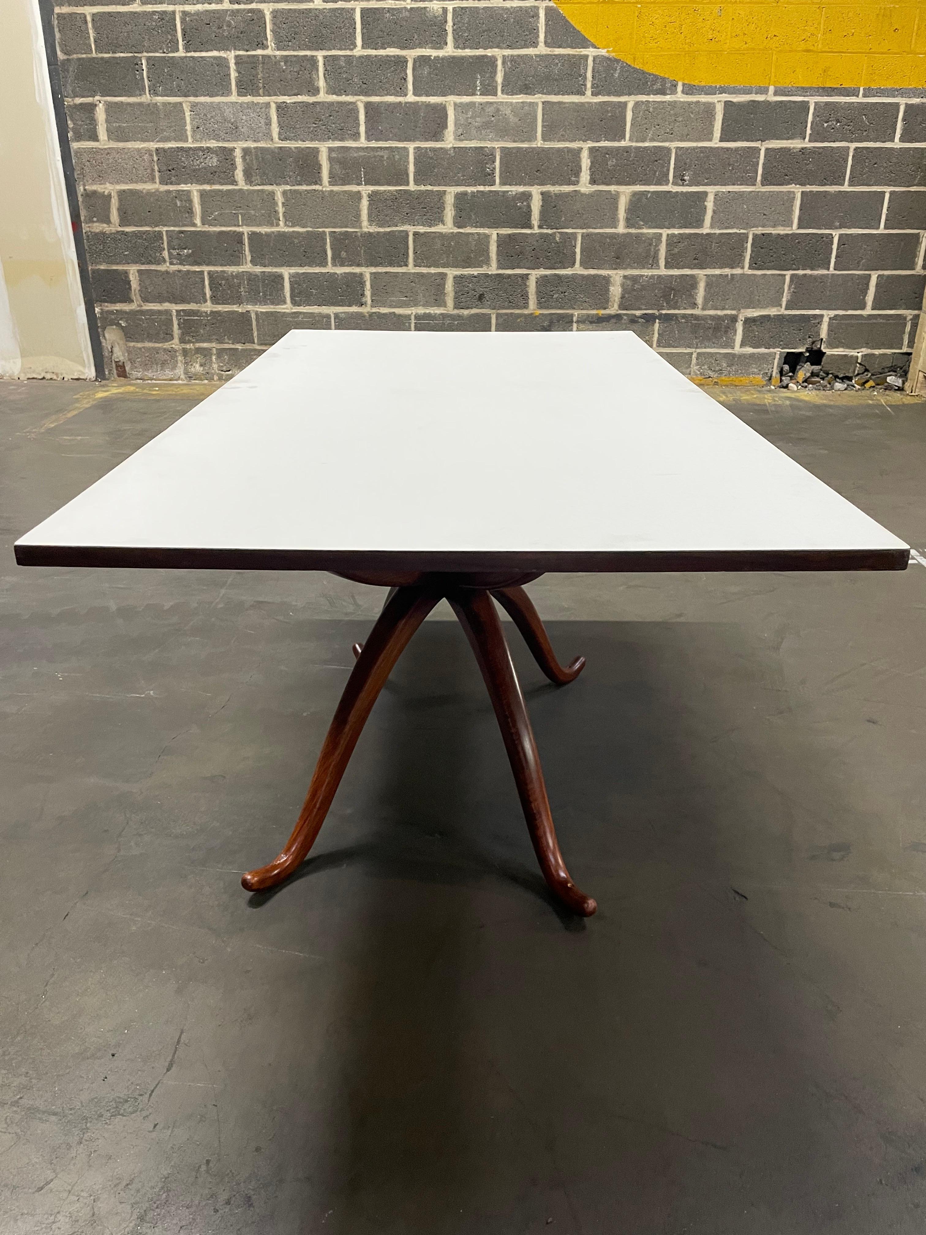 Brazilian Modern Dining Table in Caviuna Hardwood & White top by Fatima, 1963 In Good Condition In New York, NY