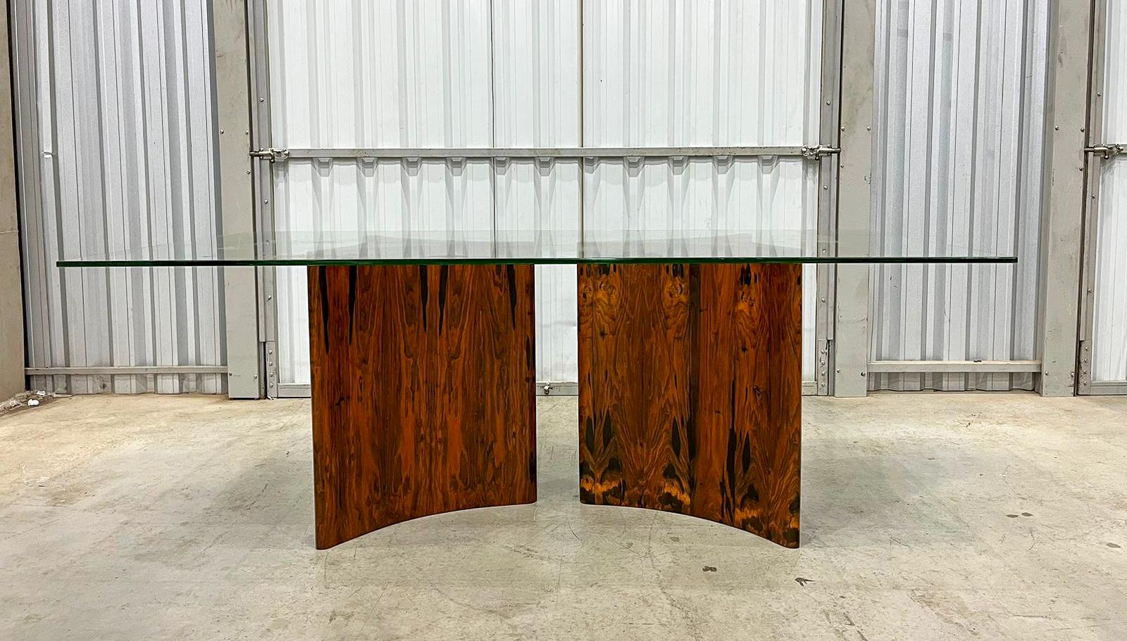 Woodwork Brazilian Modern Dining Table in Hardwood & Glass by Giuseppe Scapinelli, 1950s For Sale