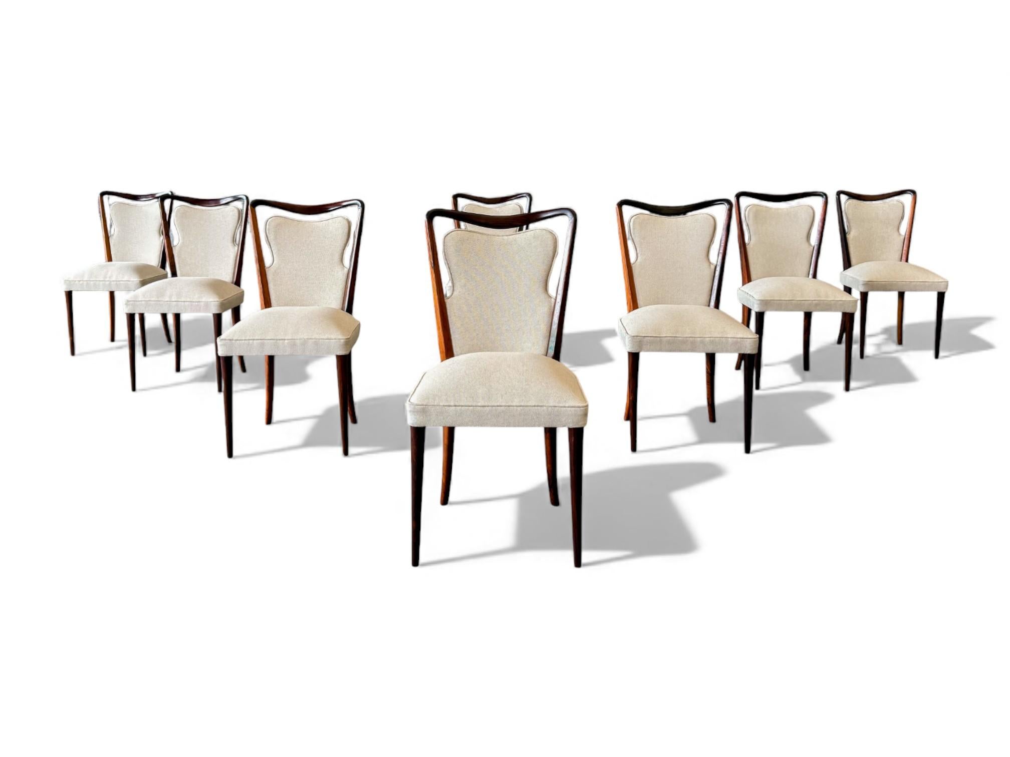 Modernes brasilianisches Set mit acht Stühlen aus Hartholz und Stoff, Giuseppe Scapinelli, 1950 im Angebot 5