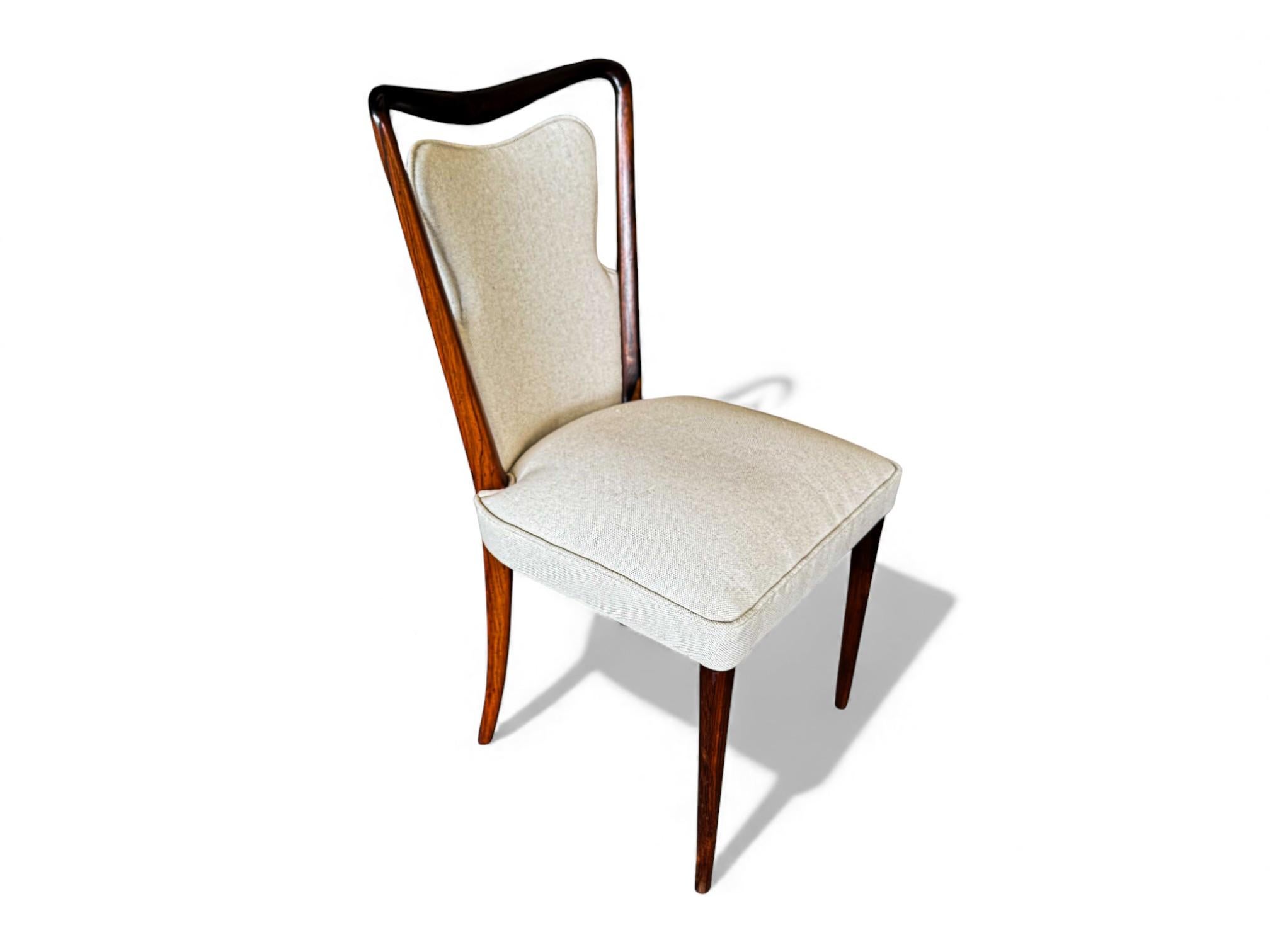 Modernes brasilianisches Set mit acht Stühlen aus Hartholz und Stoff, Giuseppe Scapinelli, 1950 (Brasilianisch) im Angebot