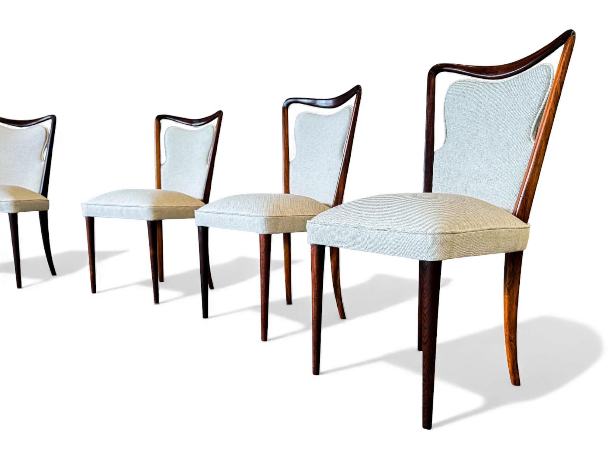 Modernes brasilianisches Set mit acht Stühlen aus Hartholz und Stoff, Giuseppe Scapinelli, 1950 (20. Jahrhundert) im Angebot