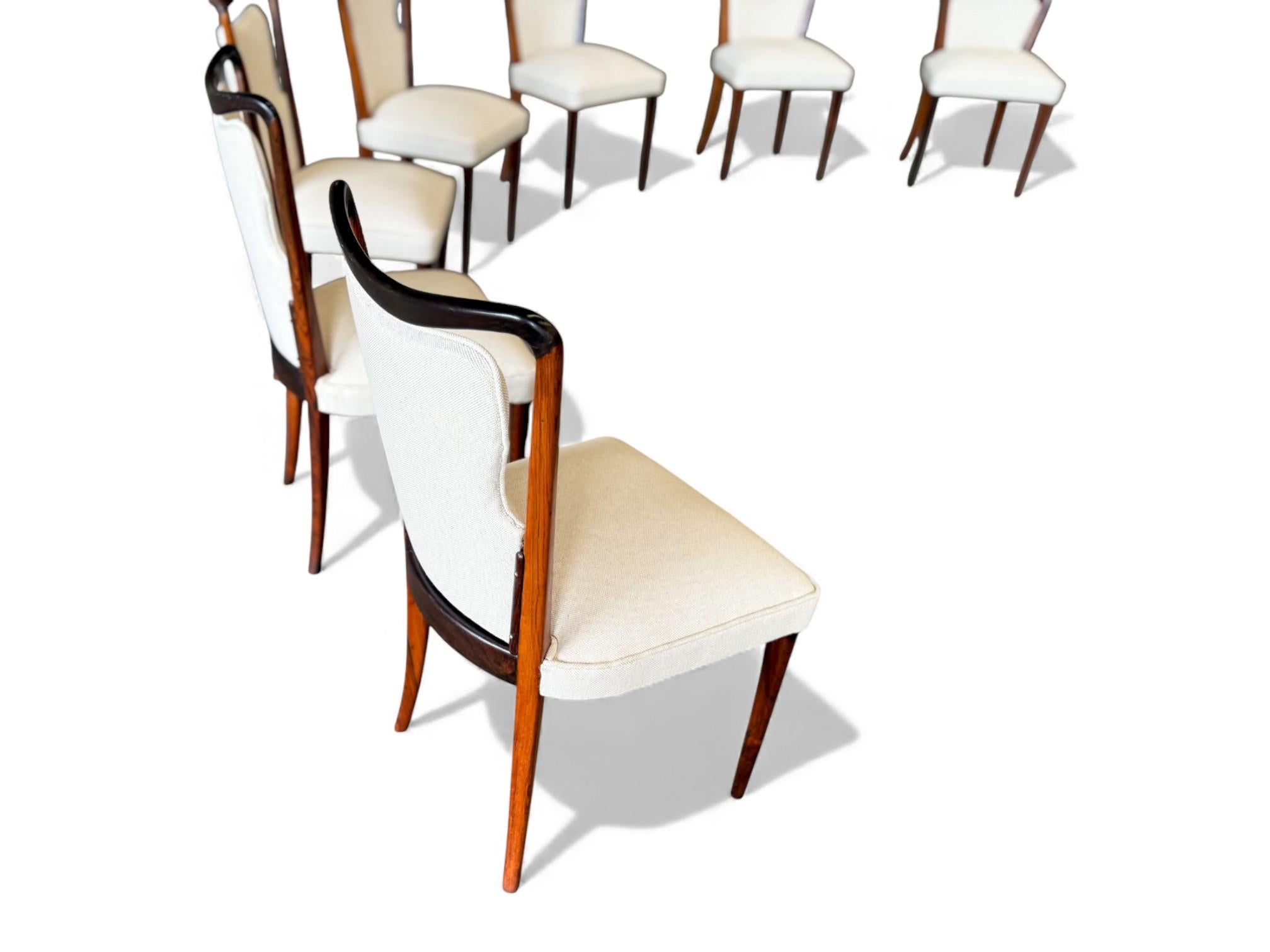 Modernes brasilianisches Set mit acht Stühlen aus Hartholz und Stoff, Giuseppe Scapinelli, 1950 im Angebot 1