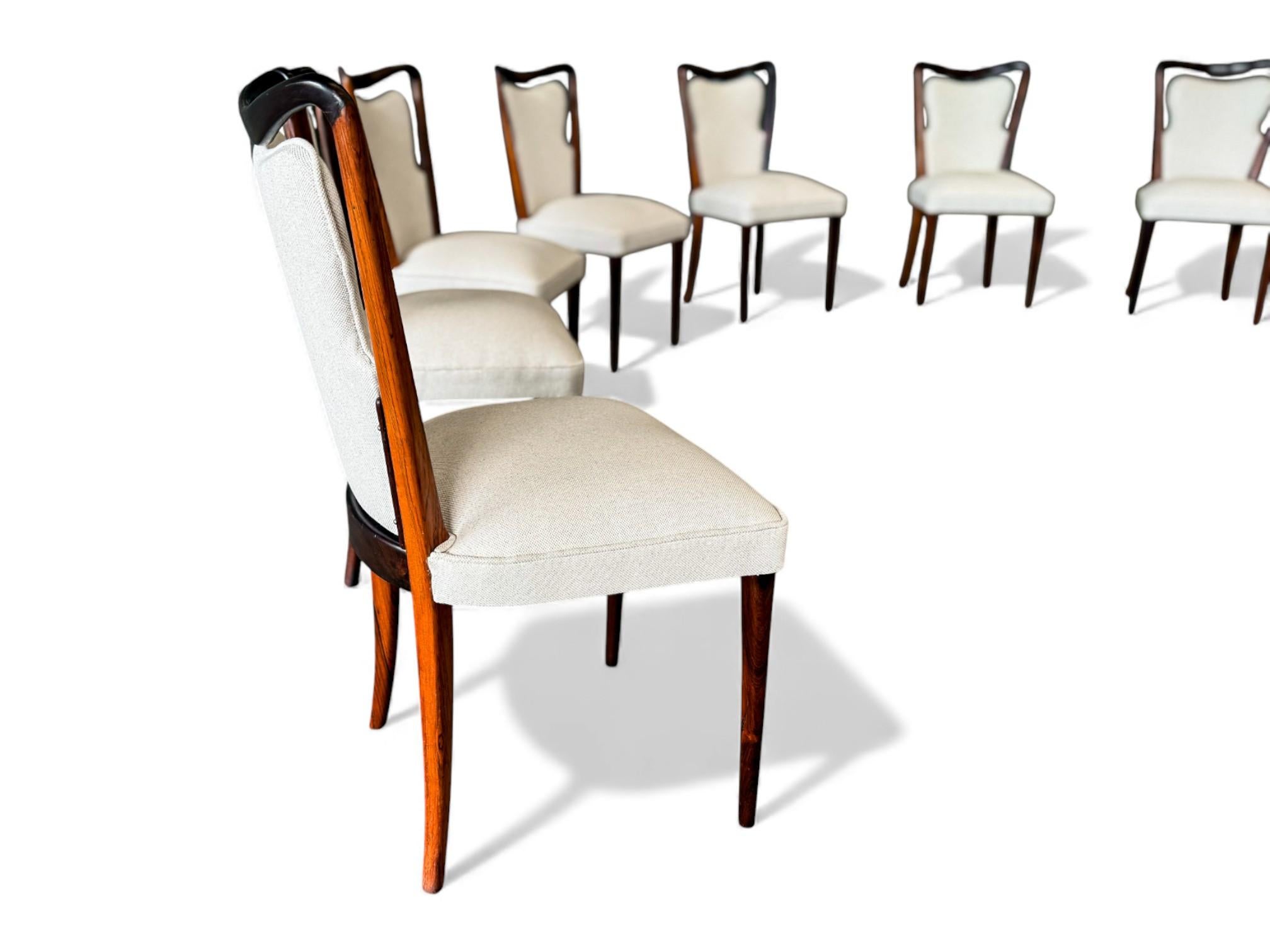 Modernes brasilianisches Set mit acht Stühlen aus Hartholz und Stoff, Giuseppe Scapinelli, 1950 im Angebot 2