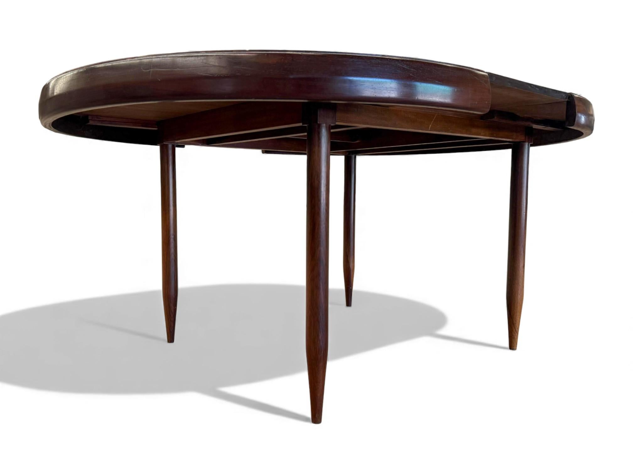 Mid-Century Modern Brazilian Modern Extendable Round Table in Hardwood, Jorge Jabour, c. 1960s For Sale