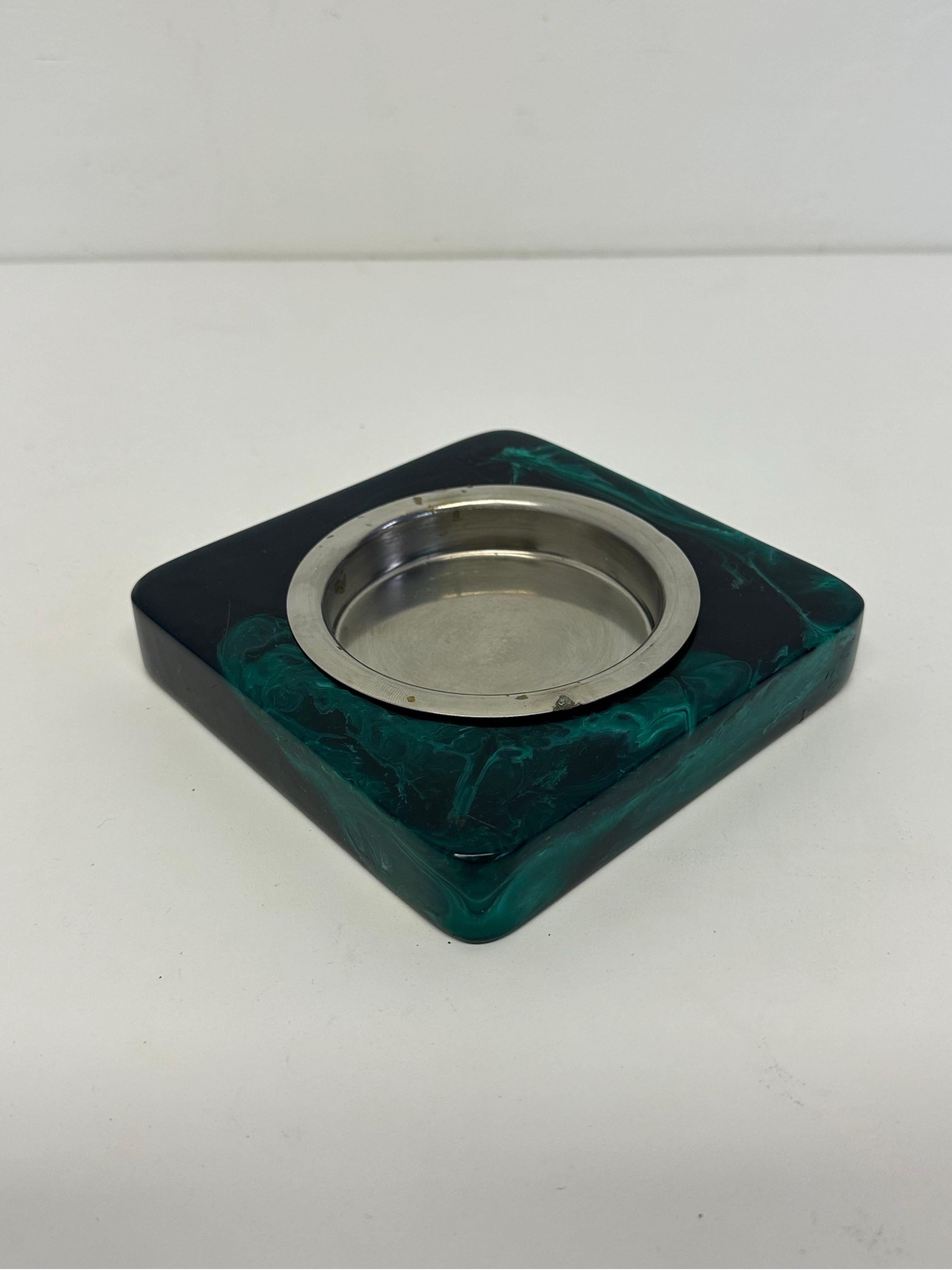Mid-Century Modern Brazilian Modern Faux Malachite Resin Tray or Catchall, 1960s For Sale
