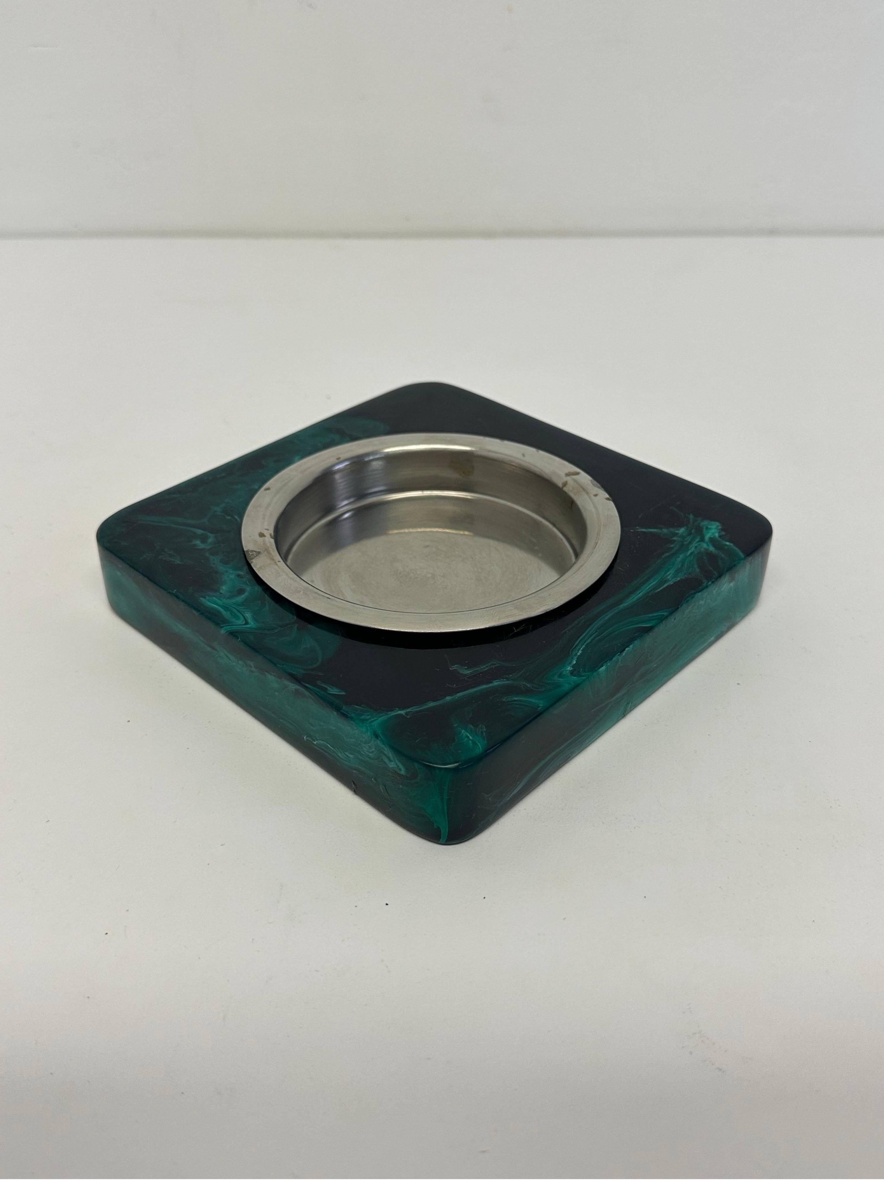 20th Century Brazilian Modern Faux Malachite Resin Tray or Catchall, 1960s For Sale