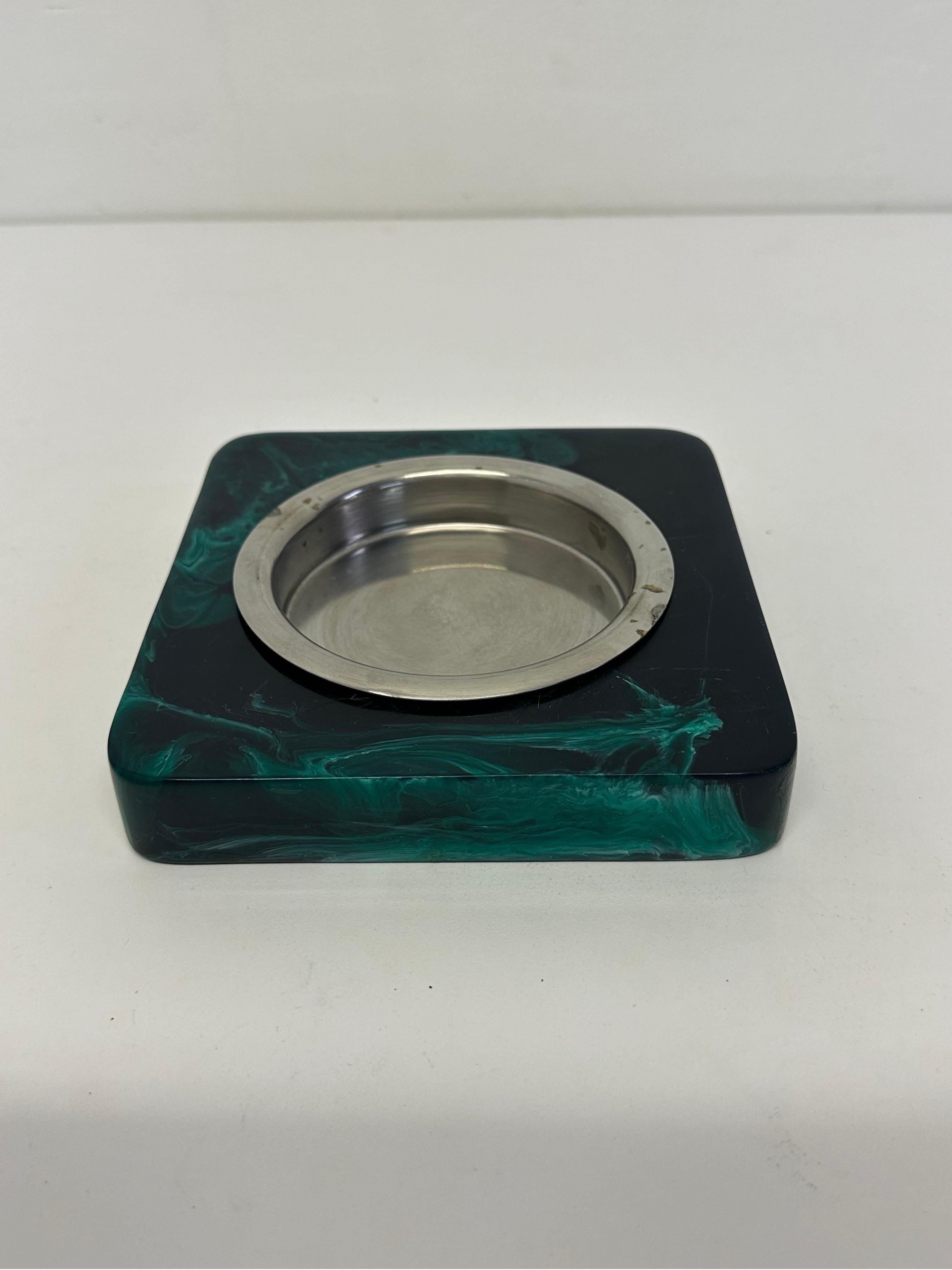 Metal Brazilian Modern Faux Malachite Resin Tray or Catchall, 1960s For Sale